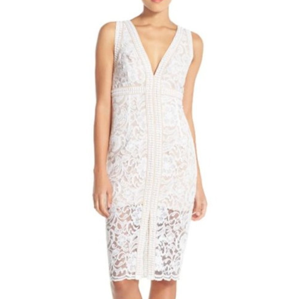 NWT Bardot Shauna Eyelet Lace Sheath Midi Dress size 6 bridal vacation